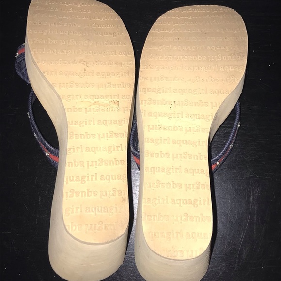 Aqua Girl denim and red wedges with diamond accents. Pre-owned. - Picture 6 of 7